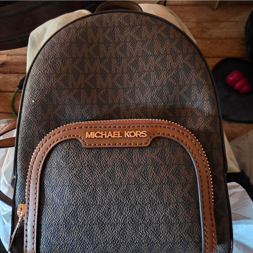 Michael Kors Tan and Brown Signature Backpack - Picture 9 of 9